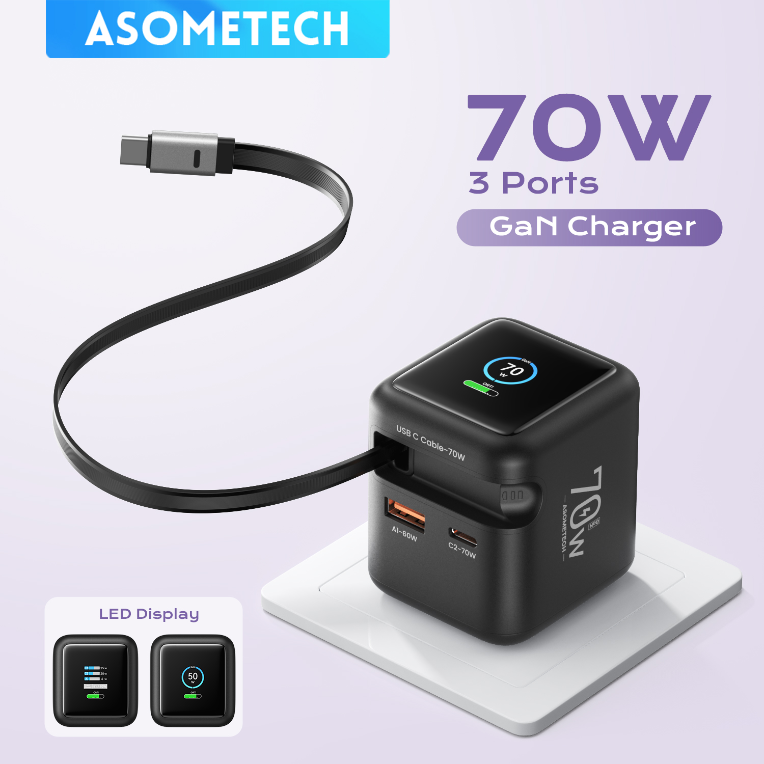 Laptop Lock Cable - ASOMETECH 70W GaN Fast Charger with