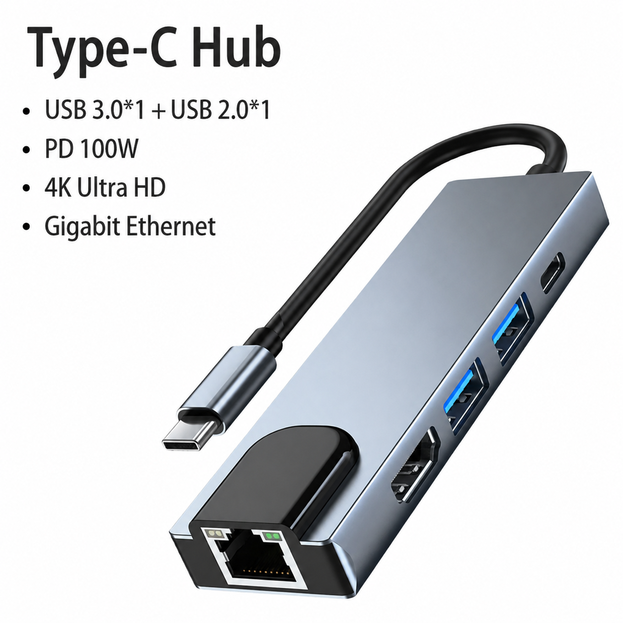 Laptop Accessories Hub - Type-C 5-in-1 Multifunctional Laptop Adapter Dock