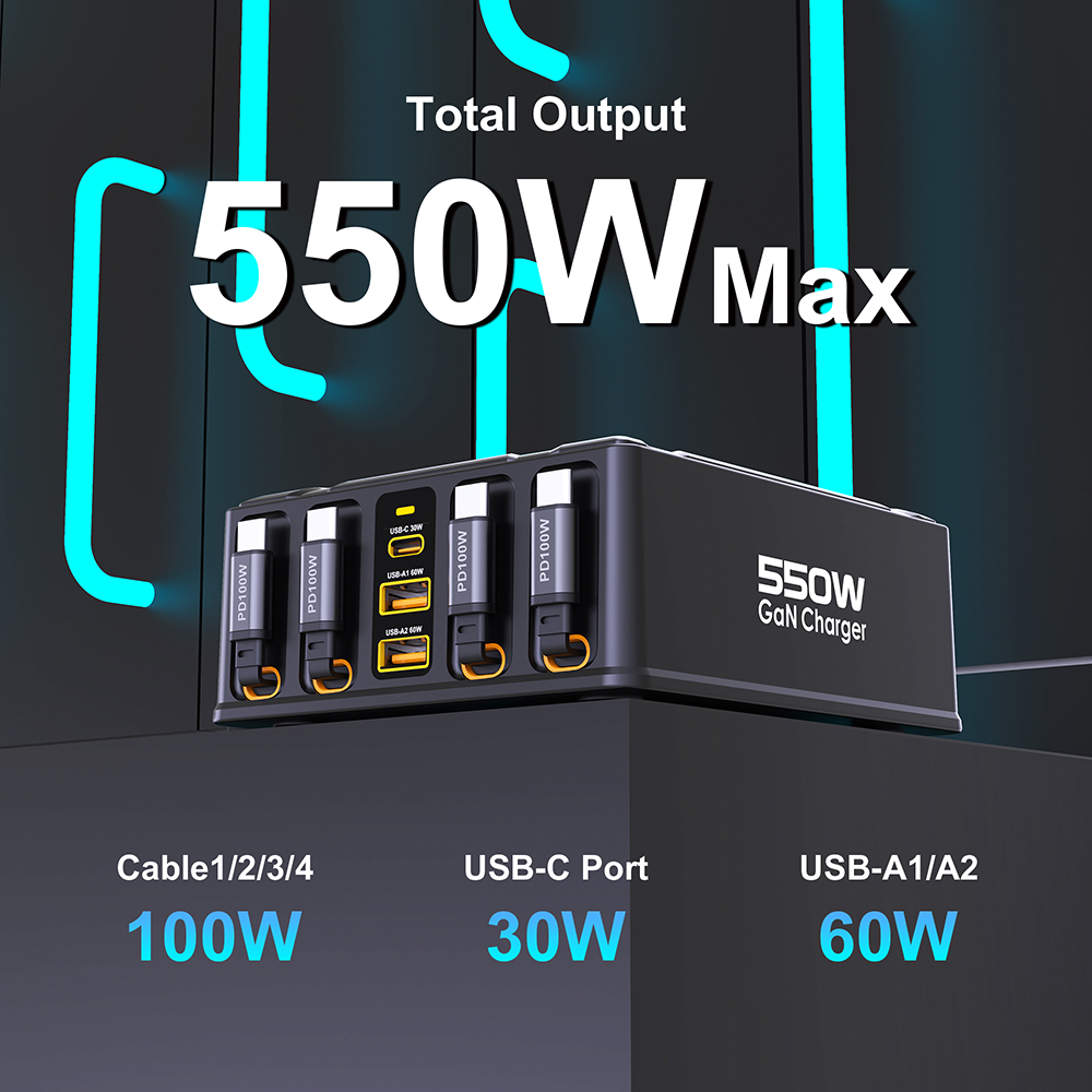 550W 7-in-1 Charging Station w - Laptop Lock Cable avis et prix