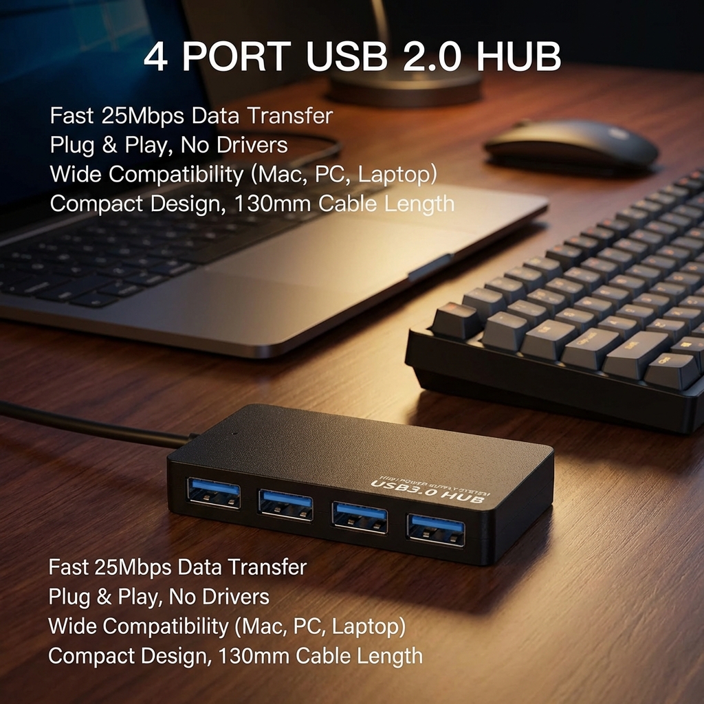 High-Speed USB 2.0 Hub 4-Port  - Laptop Accessories Hub avis et prix