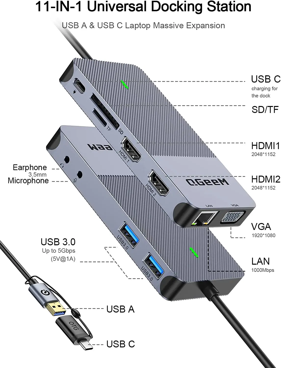 QGeeM USB 3.0 Docking Station, - Laptop Accessories Hub avis et prix